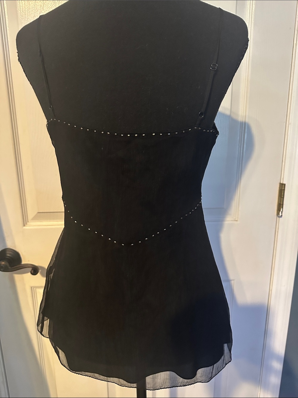 White House Black Market Black Beaded Twist-Front Camisole Top - Picture 7 of 9